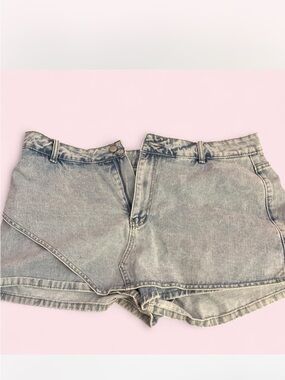 SHEIN Light Gray Washed Denim Mini Skirt-Shorts